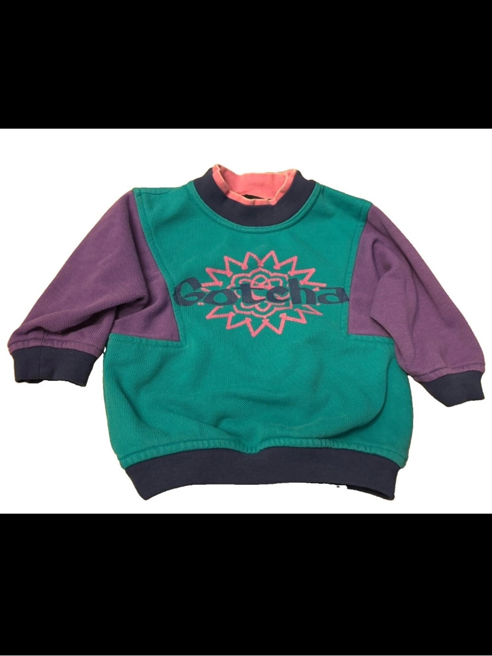 Vintage 1980s Gotcha Colorblock surf Sweatshirt with Sun Graphic - Teal & Purple
